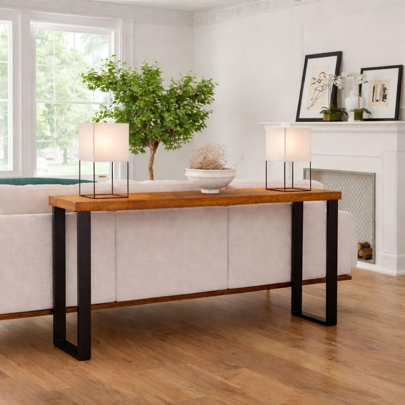 Image of Solid Wood Console Table for Bedroom, Home Entrance and Living Room. Mid-Century Modern Style Console Table. Home Entrance Decorative Table (Brown, 100 * 30 * 77 Cm)