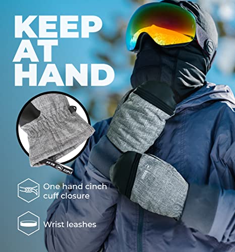 Winter Ski Mittens For Men & Women - Warm Snow Mitts For Cold Weather - Designed For Snowboarding, Skiing, Shoveling - Waterproof Gloves With Nylon Shell, Thermal Insulation & Synthetic Leather Palm #TOP4