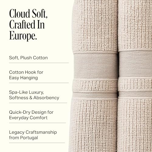 Image of Preston Lane Douro Bath Towel Set - 2 Pack Luxury Cotton Towels, Ultra Soft & Absorbent, Quick-Dry Spa-Quality Bathroom Towels, Made in Portugal, Clay 54.25 x 26.5