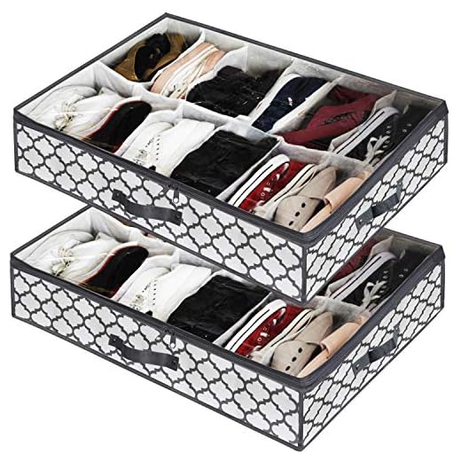 Homyfort Shoe Organizer Under Bed ,Closet Underbed Shoe Container Box Holder Storage with Clear Cover, 2 Pack Fit 24 pairs ,White with Lantern Printing