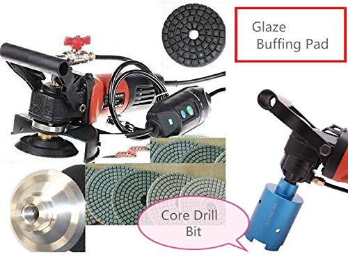 Wet Polisher + 5 Pieces Diamond 1-3/8" Hole Saw Core Bit Resin Abrasive polishing pad Finishing Buff 28+1 Pieces Granite Concrete terrazzo Floor Tile Sink Faucet Hole Cutting Masonry Grinding