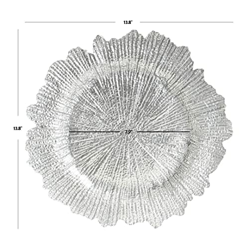 Koyal Wholesale Bulk Flora Glass Charger Plates, Set Of 4, Silver, Starburst Charger Plates, Reef Charger Plates #TOP4
