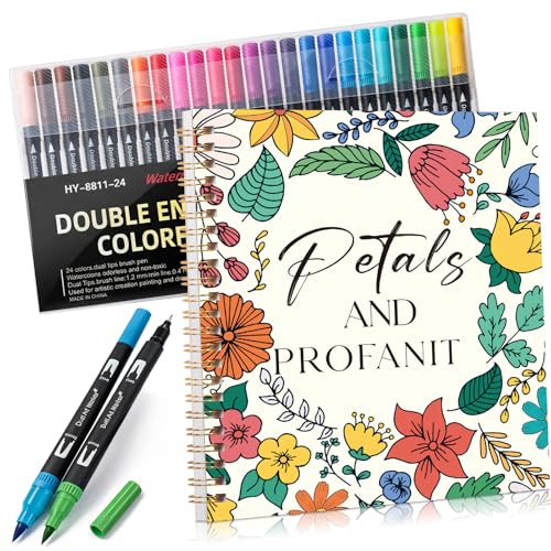 7×8.2in Adult Coloring Book Set for Relaxation Spiral Bound Coloring Book for Women with 24 Colors Markers Mindfulness Stress Relief 32 Patterns for Adults Teens Gift