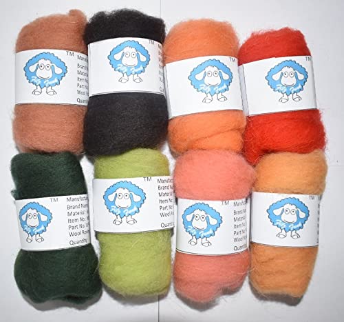 Image of Set of 8 Colors Fibre Yarn Roving Wool for Needle Felting Hand Spinning DIY, Medium (Autmn Shades)