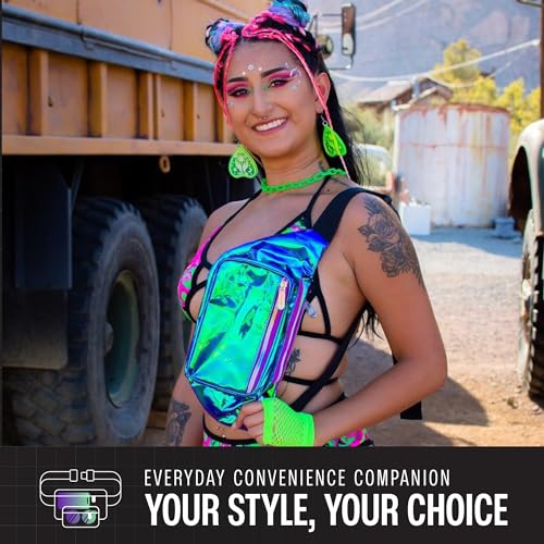 Sojourner Holographic Rave Fanny Pack - Packs for Festival Women, Men | Cute Fashion Waist Bag Belt Bags (Transparent - Purple)
