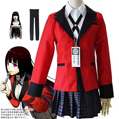GHH Kakegurui Animado Jugador empedernido Jabami Yumeko Cosplay Mujeres se Visten con Uniformes de la Peluca de Cosplay de Halloween Escuela Hyakkaou Sistema Completo de los Trajes,M