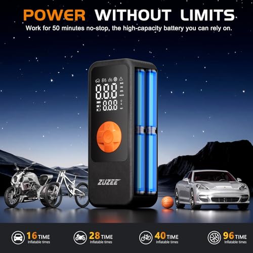 Tire Inflator Portable Air Compressor, 4X Faster & High-Capacity Battery, Portable Tire Inflator with Digital Pressure Gauge, LED Light, 150PSI Air Pump for Car Tires, SUV, Motorcycle, Bike, Ball, etc - Image 5