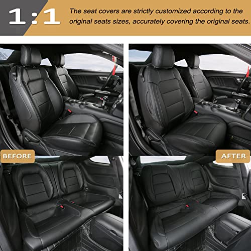 Image of GIANT PANDA Custom Fit Full Set Car Seat Covers for Ford Mustang Convertible 2015 2016 2017 2018 2019 2020 2021 2022 2023 2024 2025 2026, Faux Leather, Black