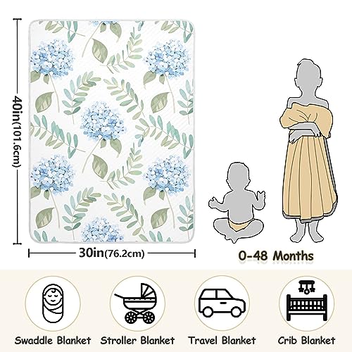 Image of Swaddle Blanket for Blue Floral Hydrangeas with Leaves Baby Receiving Blanket Muslin Baby Swaddles Soft Cotton Breathable Nursery Blankets for Unisex Boys and Girls 30x40 Inch