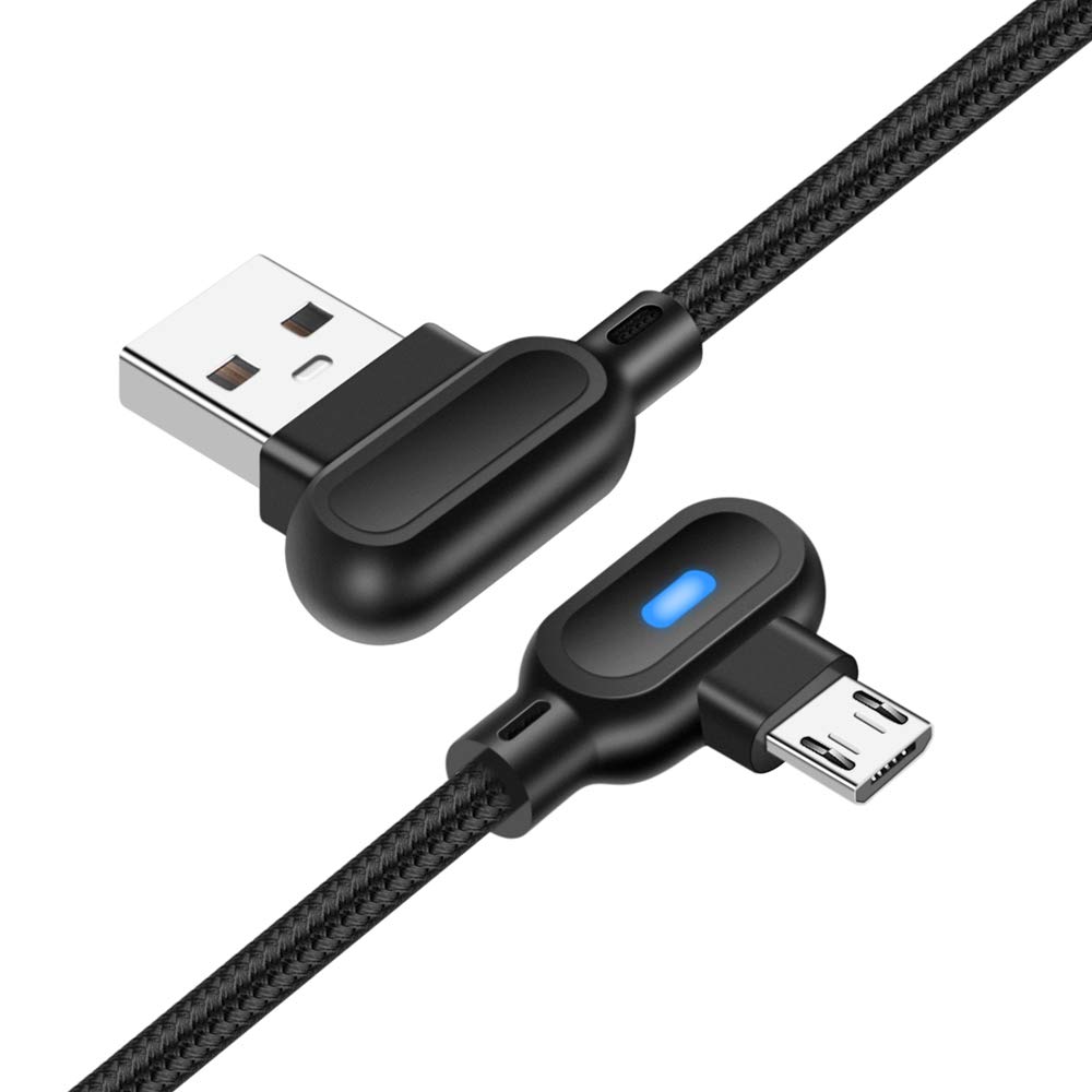 YSJJZRL Cavo Micro USB Angolato 90° (1 Metro) - Cavo Di Ricarica E Sincronizzazione Dati Placcato Oro Per Smartphone, Tablet, Controller E Altro