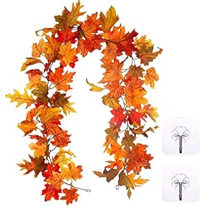 Künstliche Ahornblätter Girlande Herbstgirlande 175 cm Herbstblätter Reben Seide Ahornblatt Girlande Hängepflanze für Hausgarten, Wand, Tür, Kamin, Halloween, Party, Erntedankfest Herbstdekorationen