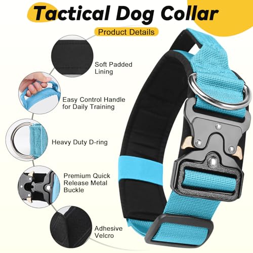 Viugex Hundehalsband Verstellbar mit Kontrollgriff, Taktisches Nylon Hunde Halsband mit Metallschnalle, Langlebig, Wetterfest & Komfortabel, für Welpen Kleine Mittlere Große Hunde (Blau, L)