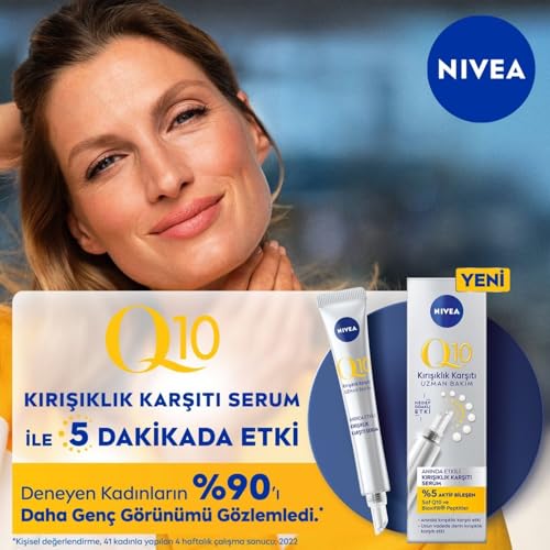 NIVEA Q10 Anında Etkili Kırışıklık Karşıtı Serum 15 ml,%5 Aktif Bileşen, Saf Q10 ve Petitler İçeren Cilt Serumu, 5 Dakikada Etki