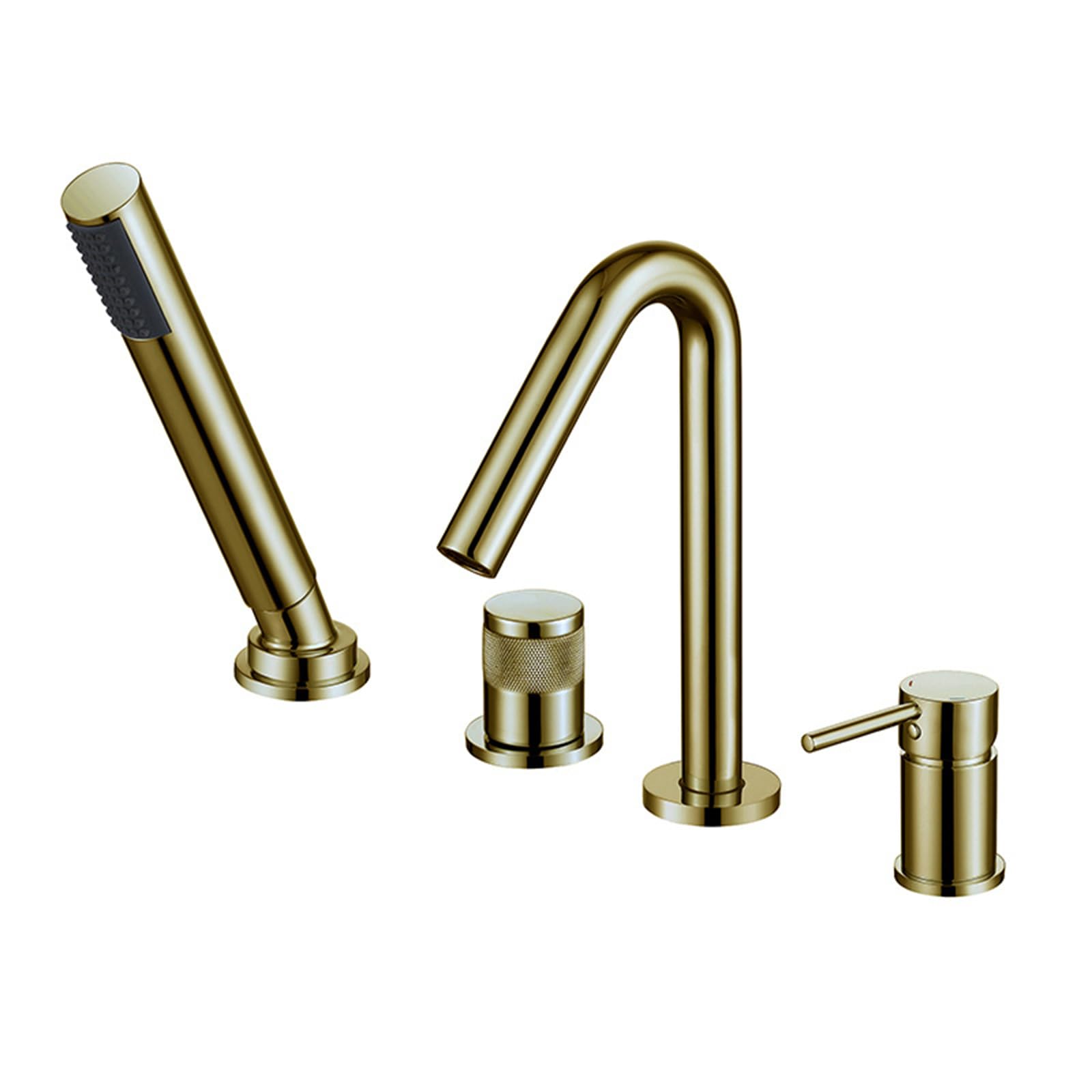 SnamicE Bath Mixer Taps with Shower Black 4 Tap Hole Bath Shower Mixer Tap and Shower Kit Bathtub Tap,Brushed Gold