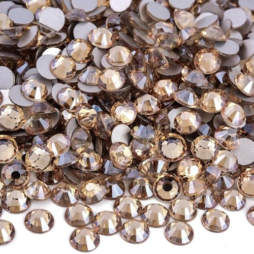 Image of 2880pcs Glass Flatback Rhinestones for Nail Art Crafts, Multi-Size Round Crystal Gems for DIY Decoration 2-4.8mm SS6-20 Golden Shadow