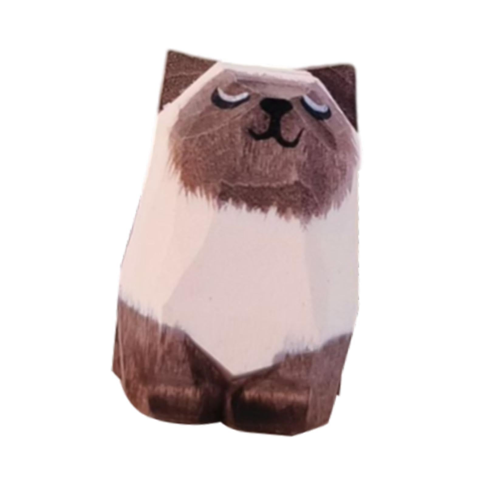 CALANDIS™ Wooden Cat Figurine Statue Cute Pet Wood Carved Animal Decoration Handicraft Siamese Cat