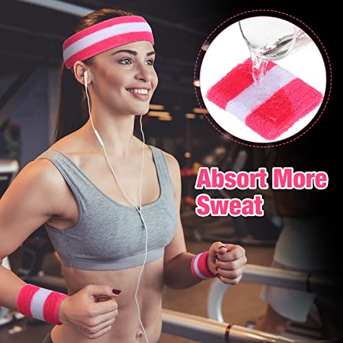 Image of Eurzom 36 Pcs Neon Sports Sweatbands Set Include 12 Striped Sweat Absorbing Headbands 24 Wristbands Athletic for Men Women Basketball Tennis Running Glow Party