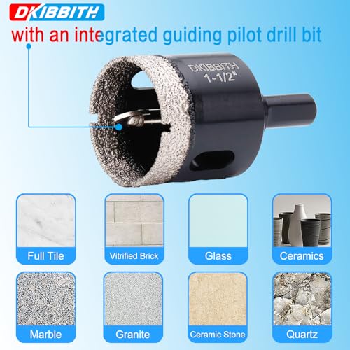 1 1/2\" Diamond Hole-Saw Bits with Pilot Drill Bit - 1.5\" Diamond Tipped Tile Hole Saws with Guiding Bit for Accurate Drilling, for Porcelain Tile Ceramic Pottery Granite Stone Glass Bottles 38mm - Thumbnail 5
