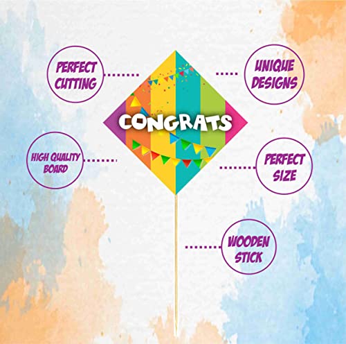 Image of Balloonistics inchCongrats inch Cake Topper - Elegant Script Cardstock Cake Decoration for Graduations, Weddings & Engagements with Bamboo Sticks