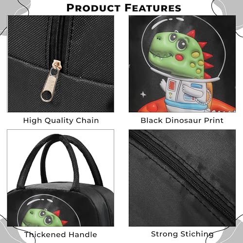 Image of Kraptick Compact & Stylish Design Printed Tiffin Bag for Children Insulated Lunch Bag for Kids Perfect Leakproof Keeps Hot and Cold Lunch Bag for School (Black Dinosaur)