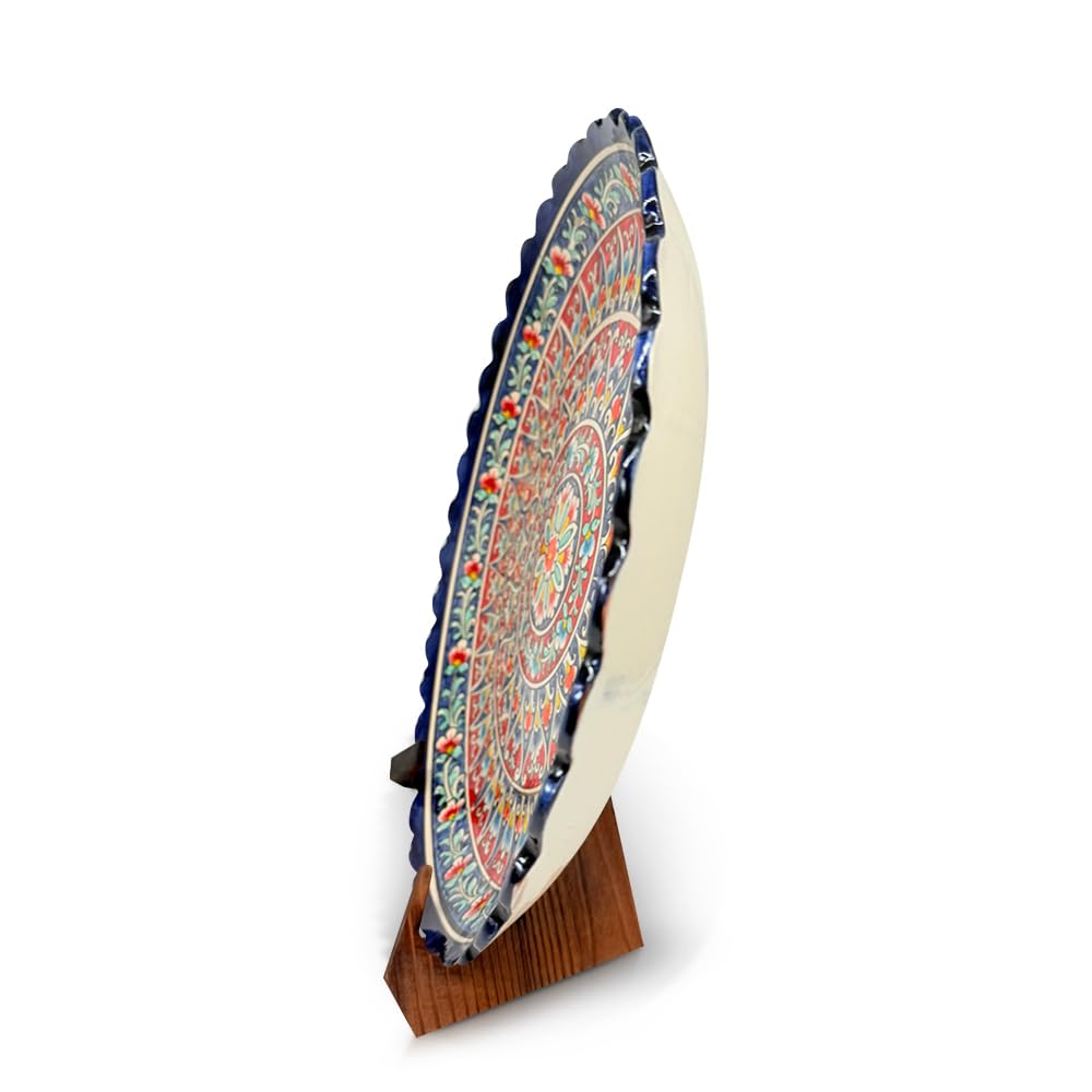 Orientalischer Lagan 37 cm Teller KaraKalam Ляган - Handgefertigte Rischtan Keramik Platte – Usbekische Servierplatte handbemalt – Edles Design für Plov & Beilagen
