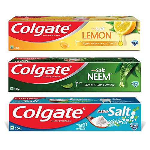 Image of Colgate Active Salt Neem Anticavity Toothpaste - 200g + Colgate Active Salt Anticavity Toothpaste - 200g + Colgate Active Salt Lemon Toothpaste, 200g