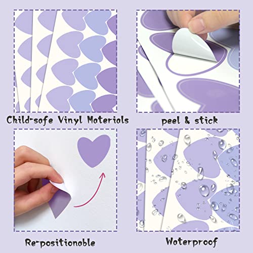 Vinilos decorativos de corazones morados removibles para pared miniatura 6