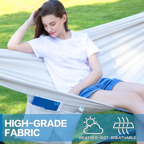 Image of PNAEUT Double Hammocks with Stand for Outside, Portable Space Saving Heavy-Duty Steel Stand for Indoor Outdoor Patio with Carrying Bag, 450 lbs Capacity (Beige)