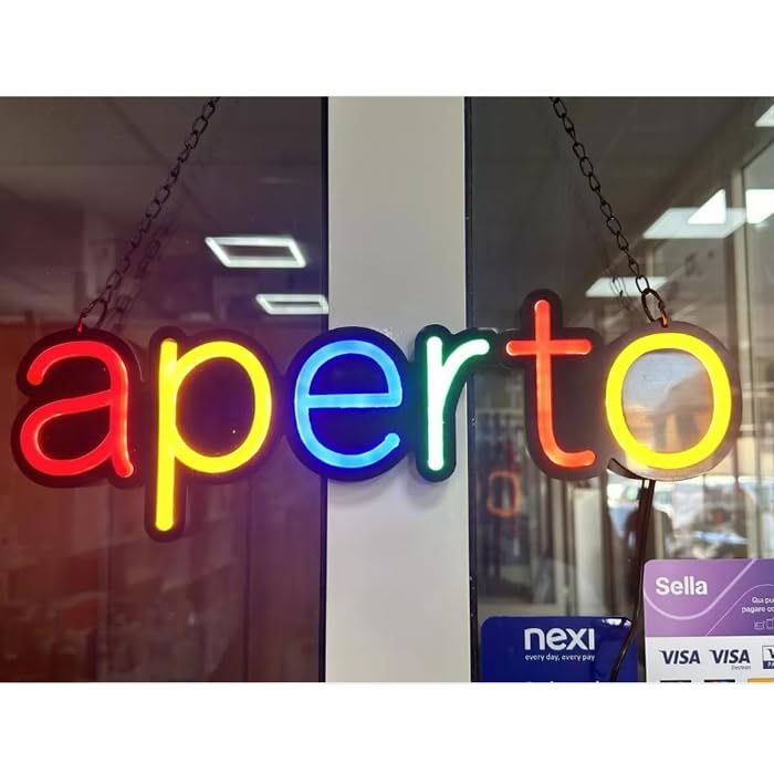 Insegna Luminosa pubblicitaria a LED Scritta Aperto,40x10 cm, con Illuminazione RGB Multicolore,con Telecomando,per attività Commerciali,Bar, Ristorante, pizzerie