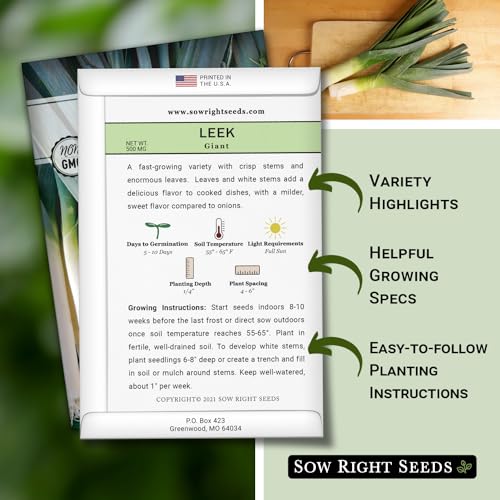 Sow Right Seeds - Giant Leek Seeds for Planting - Non-GMO Heirloom Packet with Instructions to Plant and Grow an Outdoor Home Vegetable Garden - Large Green Chive Onion - Cook Asian Cuisine (4) - Thumbnail 2