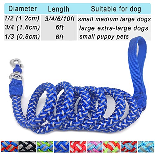 Mycicy Reflective Dog Leash 3Ft 4Ft 6Ft 10Ft, Heavy Duty Dog Leash Nylon Braided Strong Rope Dog Lead For Small Medium Large Dogs Walking Leash (Blue 6Ft) #TOP5
