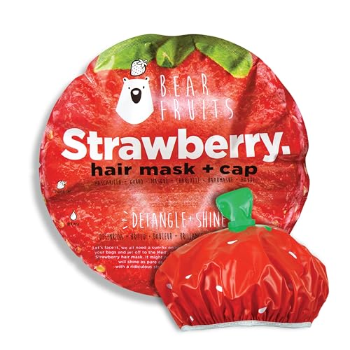 Bear Fruits, Fresa, Desenreda & Da Brillo, Mascarilla Capilar + Gorro De Ducha, 20 ml