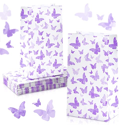 Spakon 24 Pcs Butterfly Party Favor Bags Bulk Butterfly Gift Bags Gradient Small Party Goodie Pouches Birthday Treat Pouches for Birthdays Gifts(Purple)