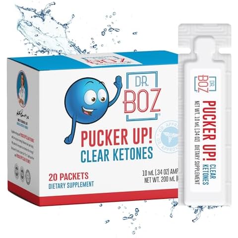 Dr. Boz - Pucker UP! Clear Ketones, 20 Packets - Pure Liquid BHB - Fast Acting Exogenous Ketones - Increase Energy & Clarity - Max Strength - Quality Tested - Made in USA - Keto Diet - 0.34oz (10ml) Cover
