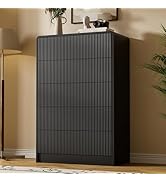 Furniway Black 5 Drawer Dresser for Bedroom, Curved Tall Dresser with Push-to-Open Design, Chest ...