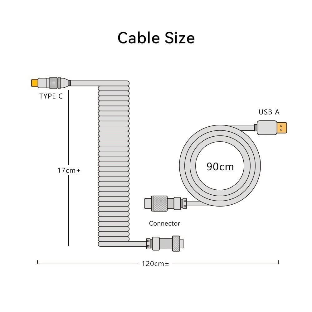 Zwijany Kabel USB C, Stały Nawijacz Pręta, Odłączane Złącze Aviator, Kabel Z Podwójnym Rękawem Do Klawiatur Mechanicznych (Color : Gray and black)