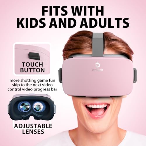 Image of DESTEK V5 VR Headset for Phone w /VR Gamepad, 128 Premium VR apps Included, Anti-Blue Eyes Protected HD Lenses, 110 FOV Virtual Reality Headsets for iPhone, Android Phone - lovepink