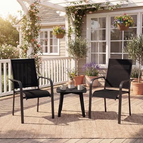 Image of Giantex Patio Chairs Set of 2, Stackable Outdoor Dining Chairs with Breathable & Quick-Dry Mesh Fabric, Armrests, Backrest for All Weather, Lawn, Backyard, Poolside, Porch, 350 LBS Capacity