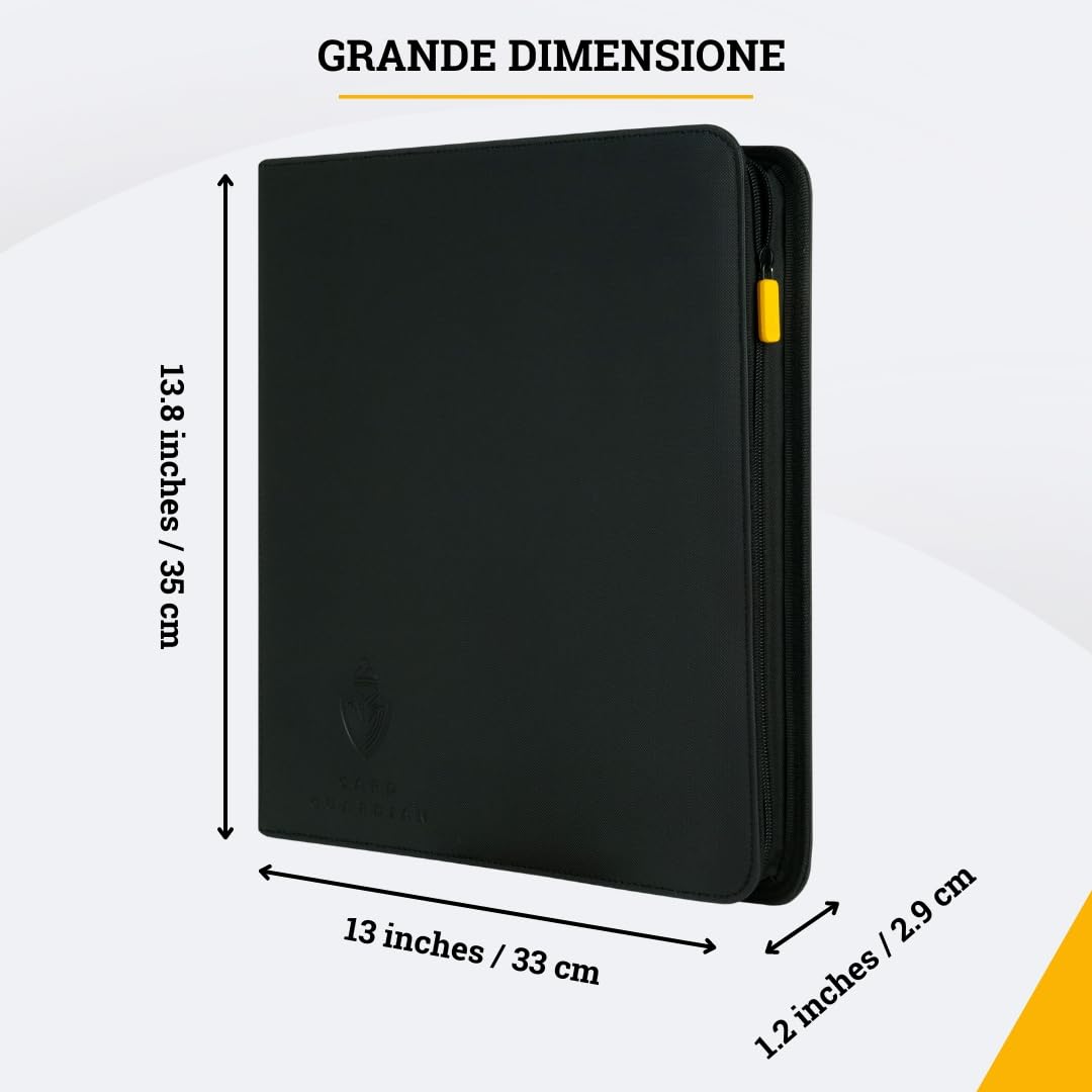 Card Guardian - Raccoglitore premium a 12 tasche con cerniera per 480 carte collezionabili TCG compatibile raccoglitore di carte per Yugioh Cards MTG (Nero)