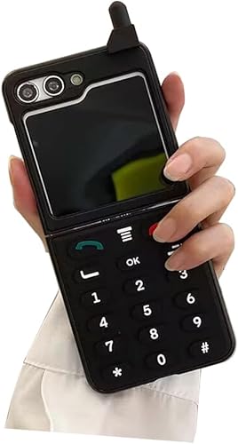 Funda para Galaxy Z Flip 5 para niñas con diseño 3D de policarbonato duro, diseño retro divertido para Samsung Z Flip 5, estilo de teléfono negro,