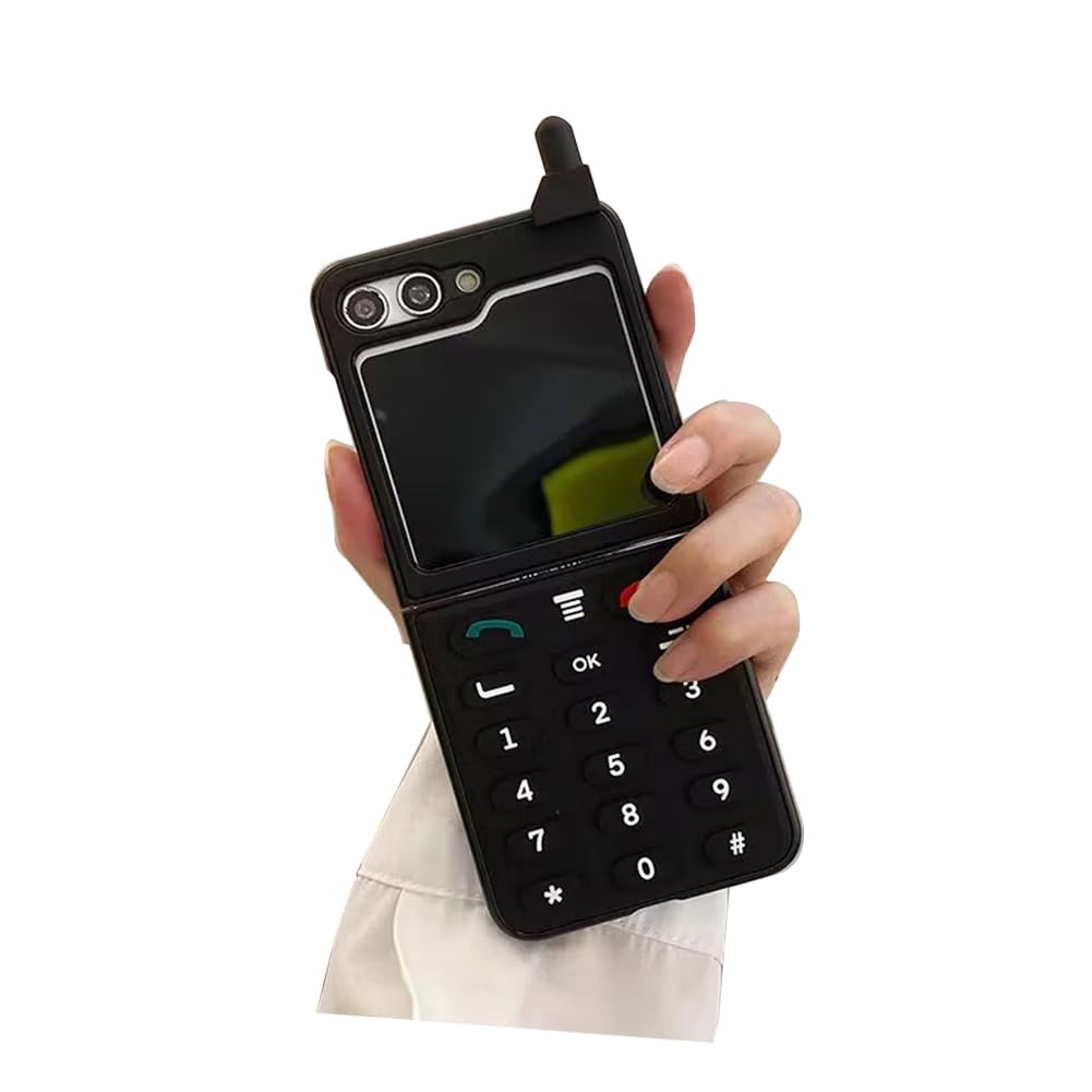 Cute Girls Case for Galaxy Z Flip 5 Hard PC 3D Design, Retro Funny Phone Case for Samsung Z Flip 5 Black Phone Style, Kawaii Creative Case for Galaxy Z Flip 5 Man and Women Gift (Black Phone)