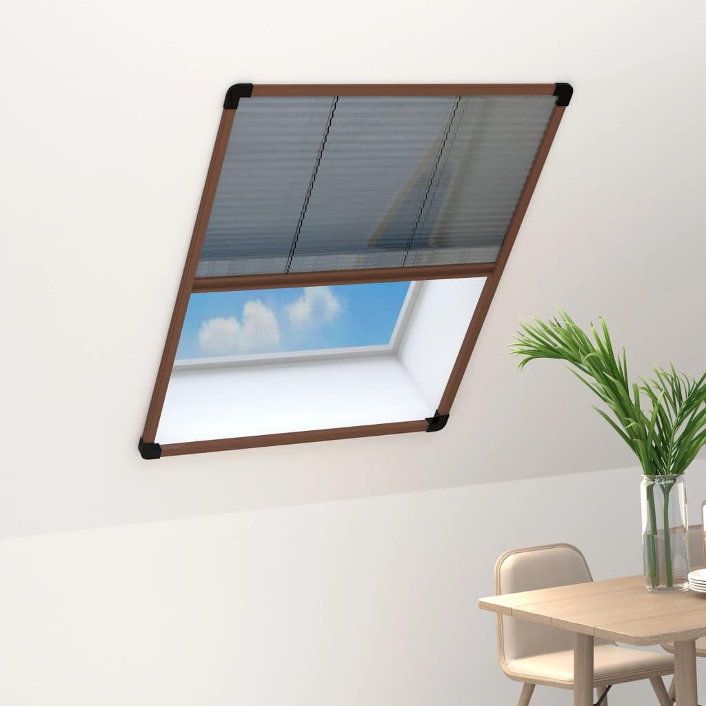 vidaXL Mosquitera Plisada para Ventanas Red Rejilla contra Insectos Moscas Cortina Plisada Ajustar Verano Fácil de Colocar Aluminio Marrón 80x100 cm