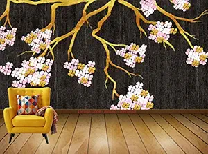 Avikalp Exclusive AVZ0639 Modern Minimalist Golden Floral Texture Tv Background Wall HD 3D Wall Sticker(335cm x 304cm)