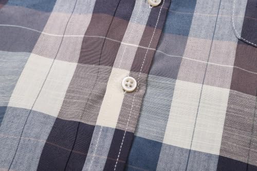 Image of SANGTREE Men's Premium Oxford Cotton Short Sleeve Shirts, Classic Stripes, Ideal for Business & Leisure,Brown Blue,Small