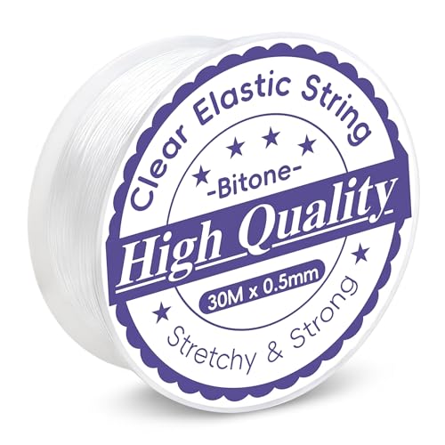 30M x 0.5mm Clear Elastic String for Bracelet Making - Strong TPU Stretchy Thread & Beading Cord for Jewellery Making Seed Beads DIY Crafts and Hanging Decorations