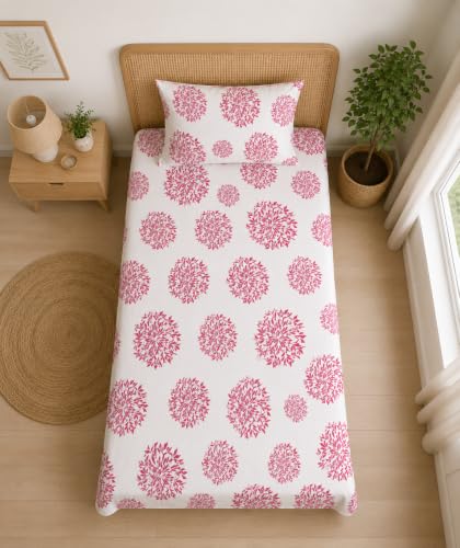 Image of DECORUM Glace Cotton Single Bedsheet with 1 Pillow Cover | Soft, Durable, Lightweight & Skin-Friendly Fabric| Suitable for Single /Diwan Bed Size
