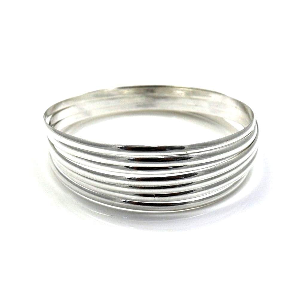 Pulsera Aro Plata Ley 925M Mujer Semanario Media Caña Liso 7 Aros Diámetro 70mm. Ancho 3mm.