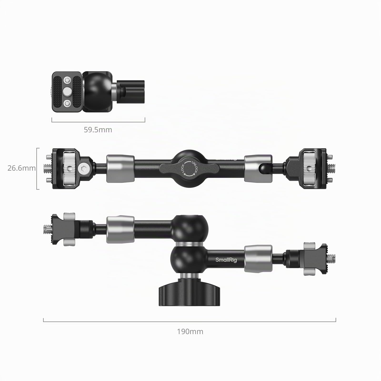 SmallRig 7'' Magic Arm con viti da 1/4"-20 e perni a molla, portata 1,5 kg, doppia testa a sfera a 360°, design antiscivolo per fotocamere/luci/monitor/microfoni/telefoni, 5308