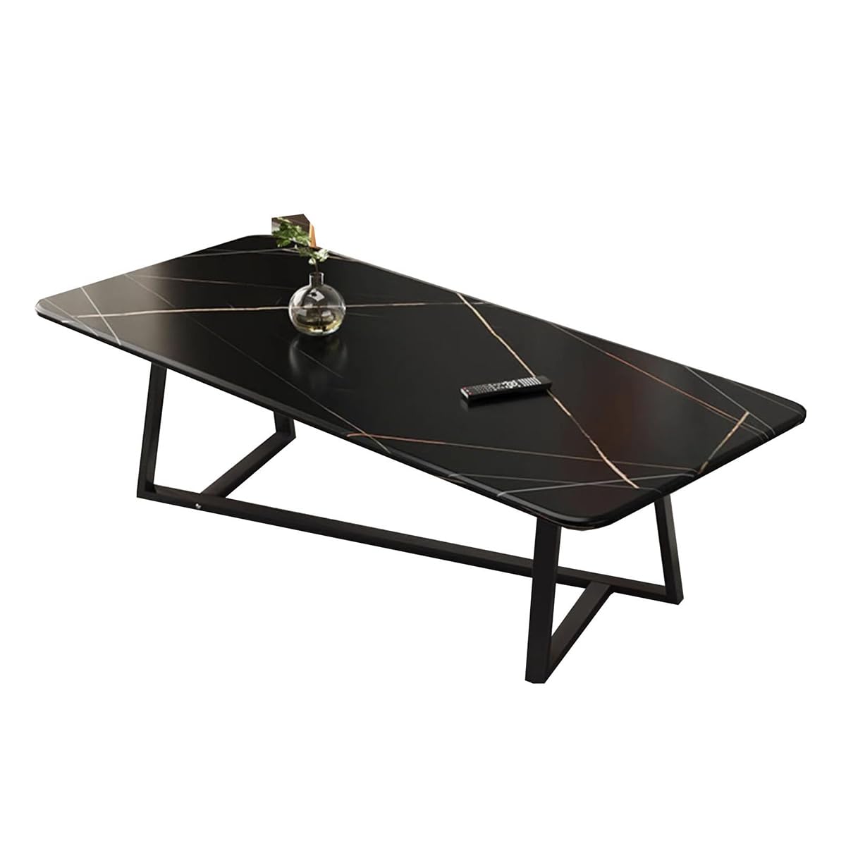 MOZOGOT Modern Coffee Table Living Room Table Black Center Table, Rectangular Coffee Table with Black Metal Frame Minimalist Cocktail Table for Home Living Room, Easy Assembly (Black)