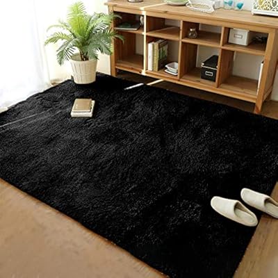 Soft Modern Shaggy Fur Area Rug for Bedroom Livingroom Decorative Floor Carpet, Non-slip Large Plush Fluffy Comfy Warm Furry Fur Rugs for Boys Girls Nursery Accent Rugs 5x8 Feet? Black